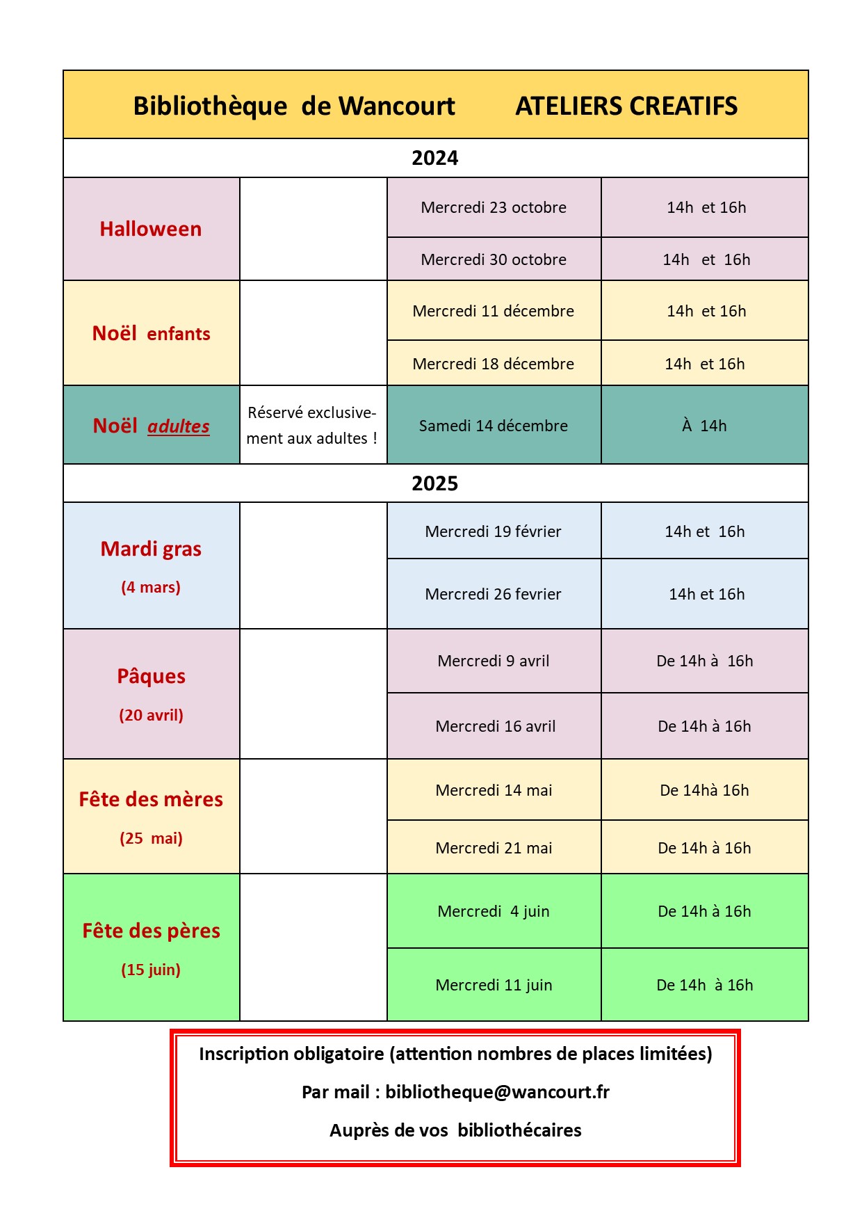 planning ateliers 2024 2025 